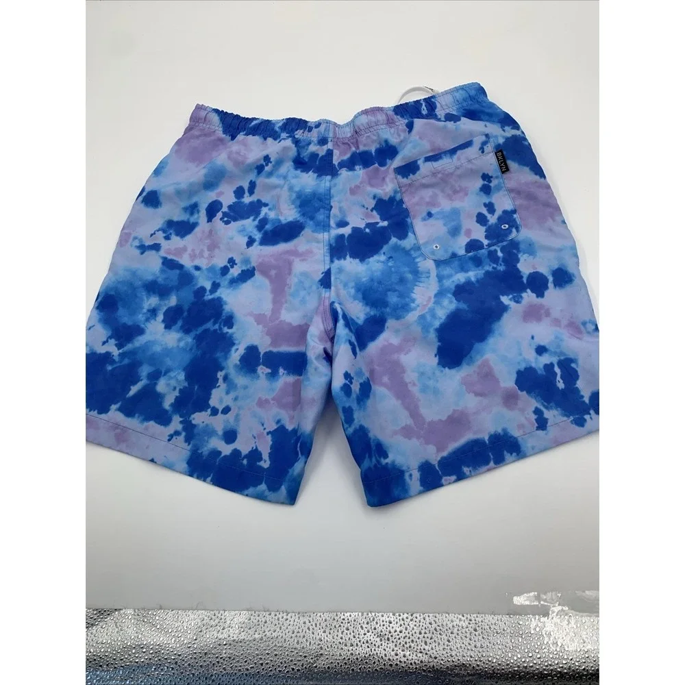 Brooklyn Cloth Swimsuit Men's L Kent Ave Volley Swim Trunk Blue‎ Purple Tie Dye
